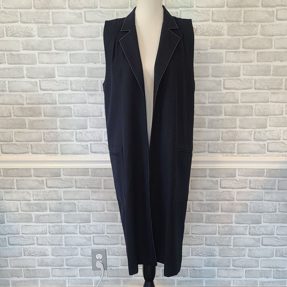 Mr Larkin Virgin Wool Long Open Front Vest Womens S Minimalist Quiet Luxury